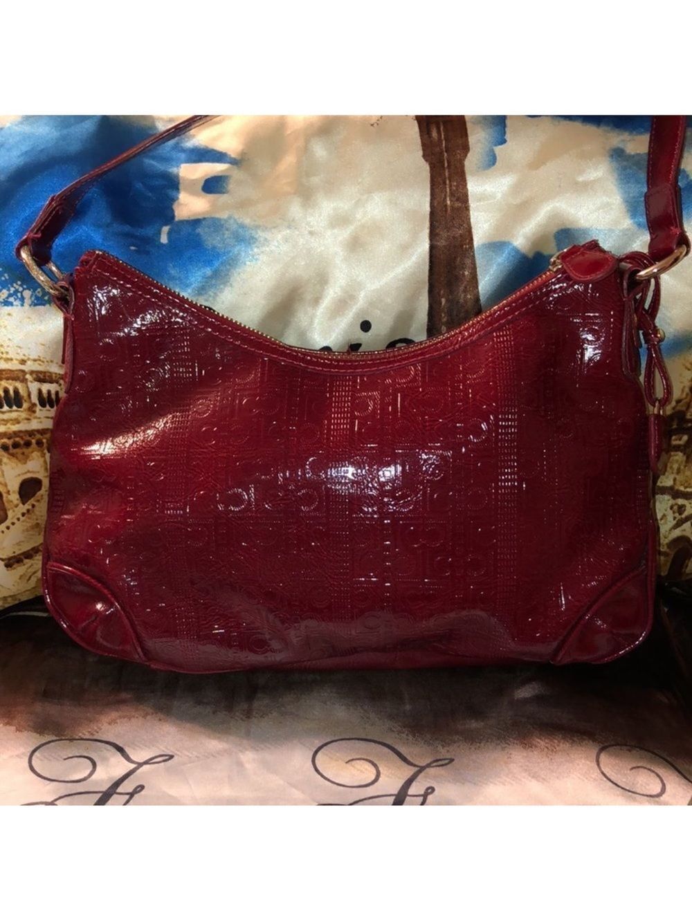 Liz Claiborne Dark Red Candy Apple Faux Leather Hobo Purse